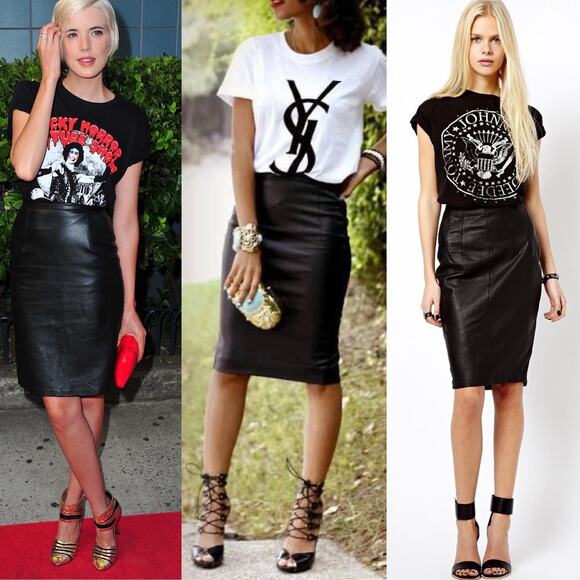 Vintage 90s {Georgetown Leather Design} Black Leather Pencil Skirt Small EUC - Picture 3 of 14